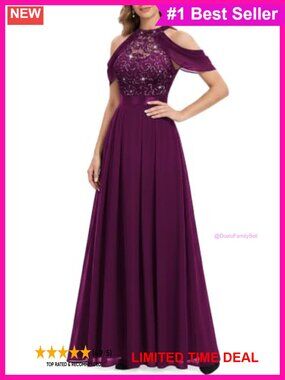 Lace Sequin Chiffon Maxi Bridesmaid Dress Cowl Neck Sleeveless Formal